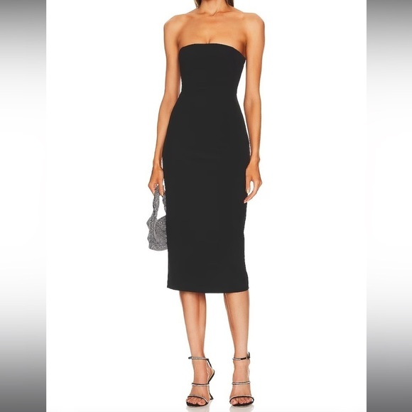 L’academie x Marianna Hewitt Sunny Midi Holiday Formal Dress in Black Small - Picture 2 of 16